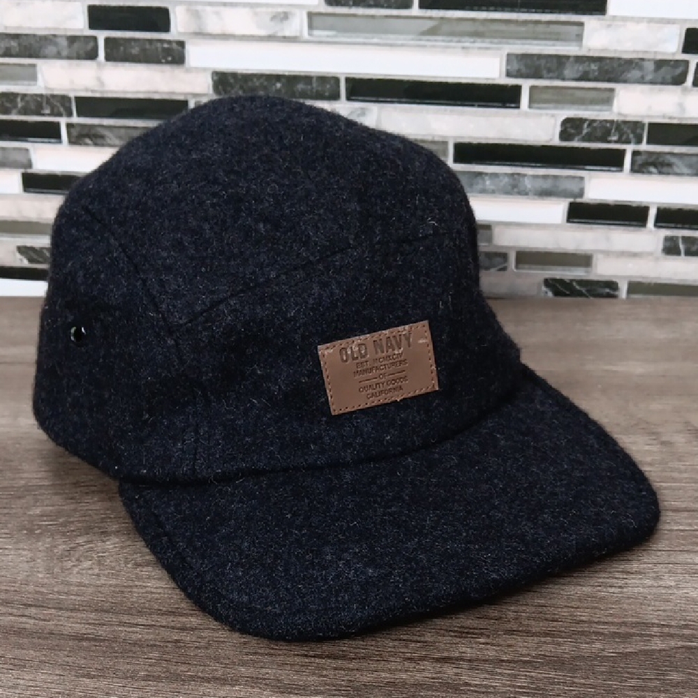 Old Navy Dark Gray Wool Cap Logo 5 Panel Paperboy Vintage Y2k Academia